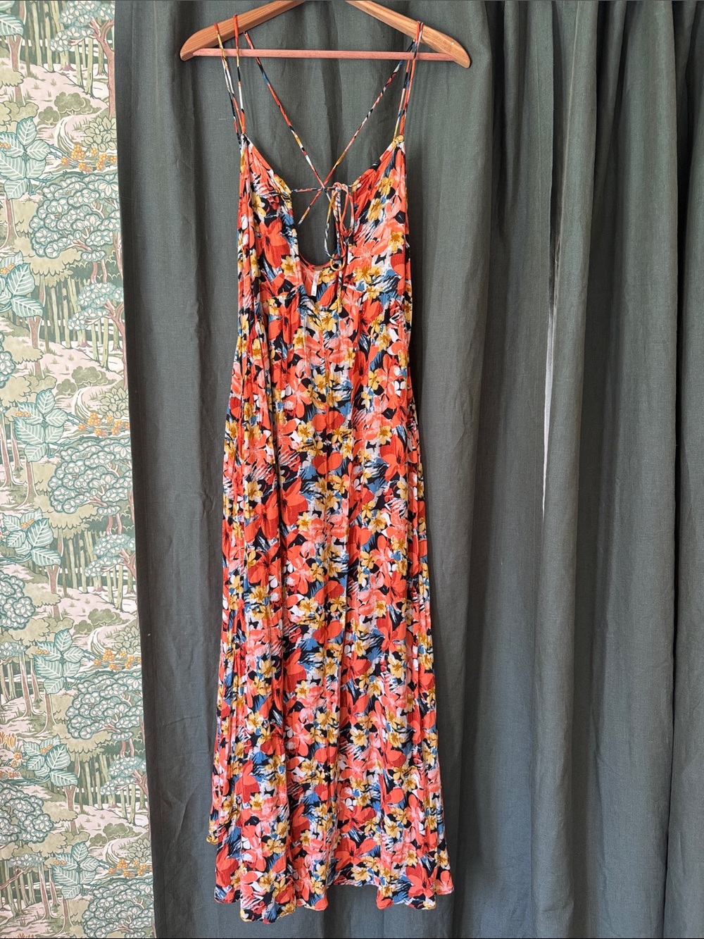 Free People Floral Strappy Maxi Dress - Coral Multi
